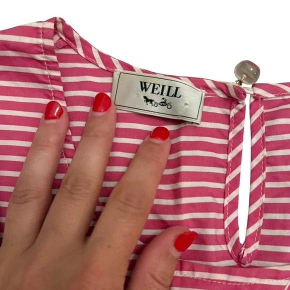 Weill Paris Pink & White Stripe Cotton Tie Front Top Size 4 Made in Poland - Picture 3 of 6